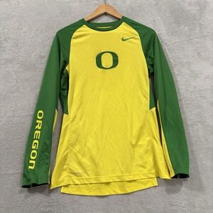 Nike Dri Fit Shirt Men's Small Oregon Ducks Elite Long Sleeve Yellow Green Gym